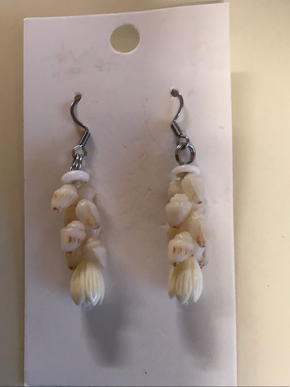 Cream Shell Drop Earrings with White Accents